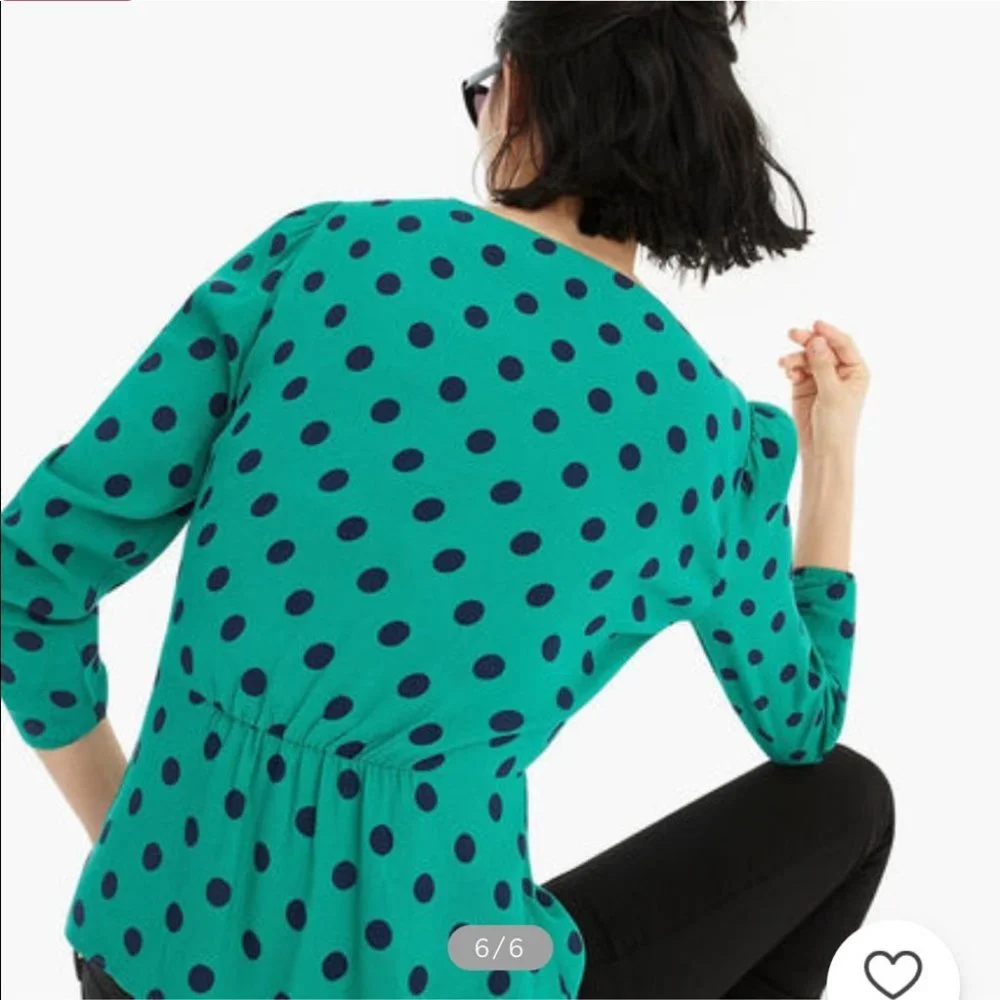J. Crew Green & Blue Polka Dot Long Sleeves Blouse